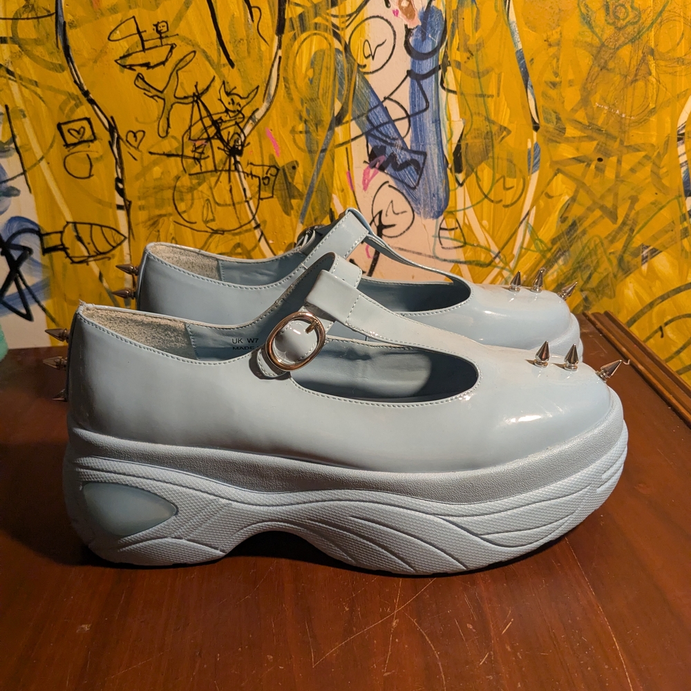 Mary Jane Blue Platform Shoes with Strap
